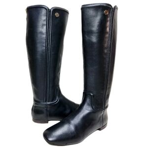 TORY BURCH Irene Tall Riding Boots Back Zip Sz 7.5 Black Leather Equestrian